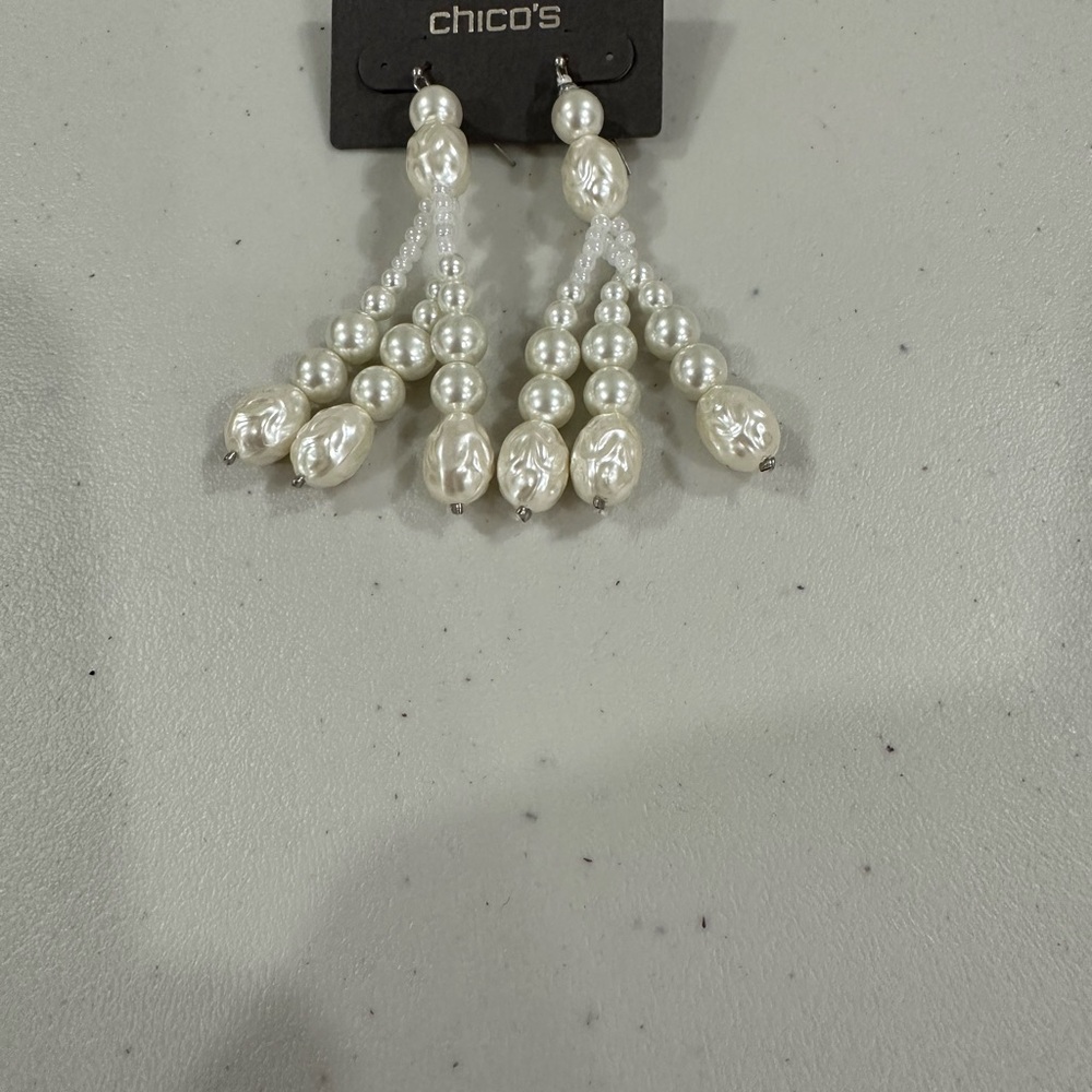 Chico's Faux baroque pearl drop dangle earrings,3”,NWT